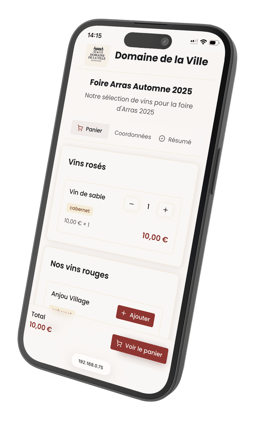 Aperçu de l'application mobile VinoPronto